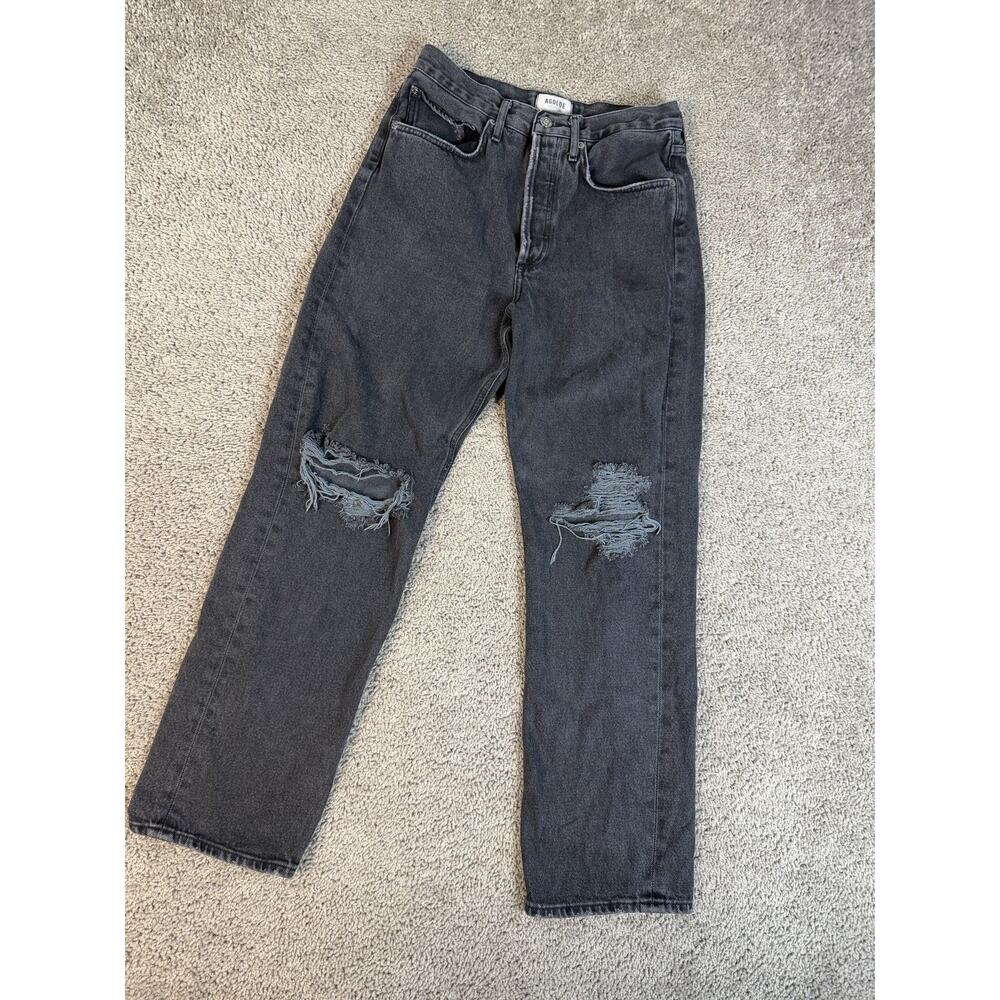 AGOLDE Jeans Womens 27 X 28 Gray Charcoal Wash Straight Relaxed Distressed - Picture 2 of 9